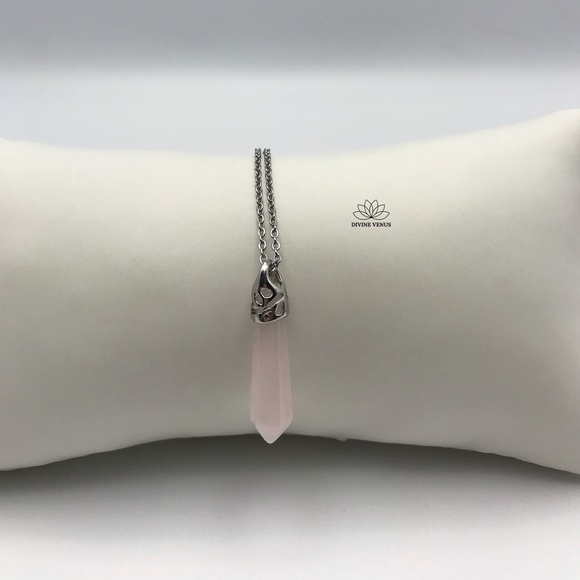Rose Quartz Necklace | Stainless Steel - Picture 5 of 8